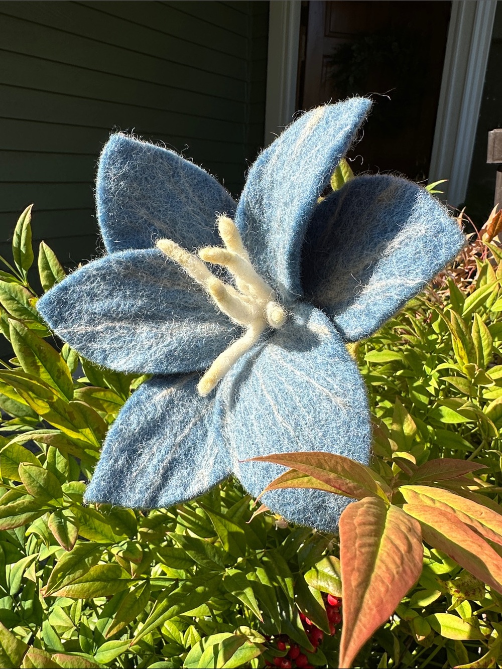 Felted blue Lilly flower